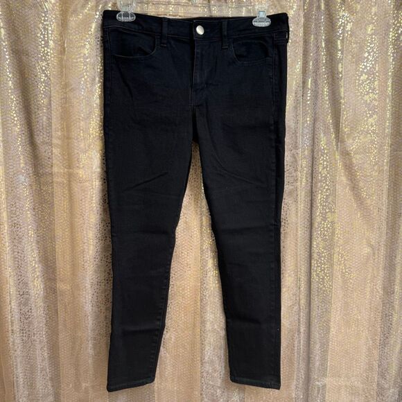 American Eagle Super Stretchy Black Mid Rise Jegging Skinny Jeans Size 12 Short - Picture 1 of 8